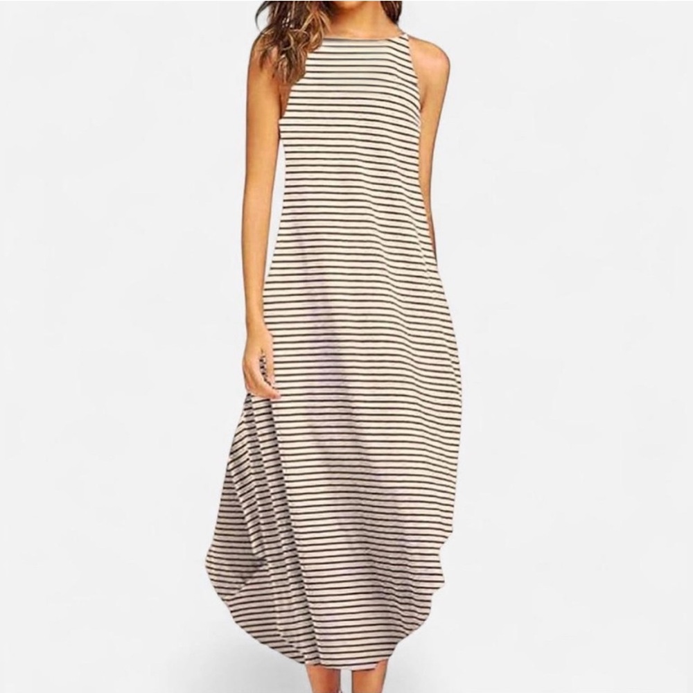 Olivia Rae Gray Faded Stripe Jersey Halter Dress, Medium